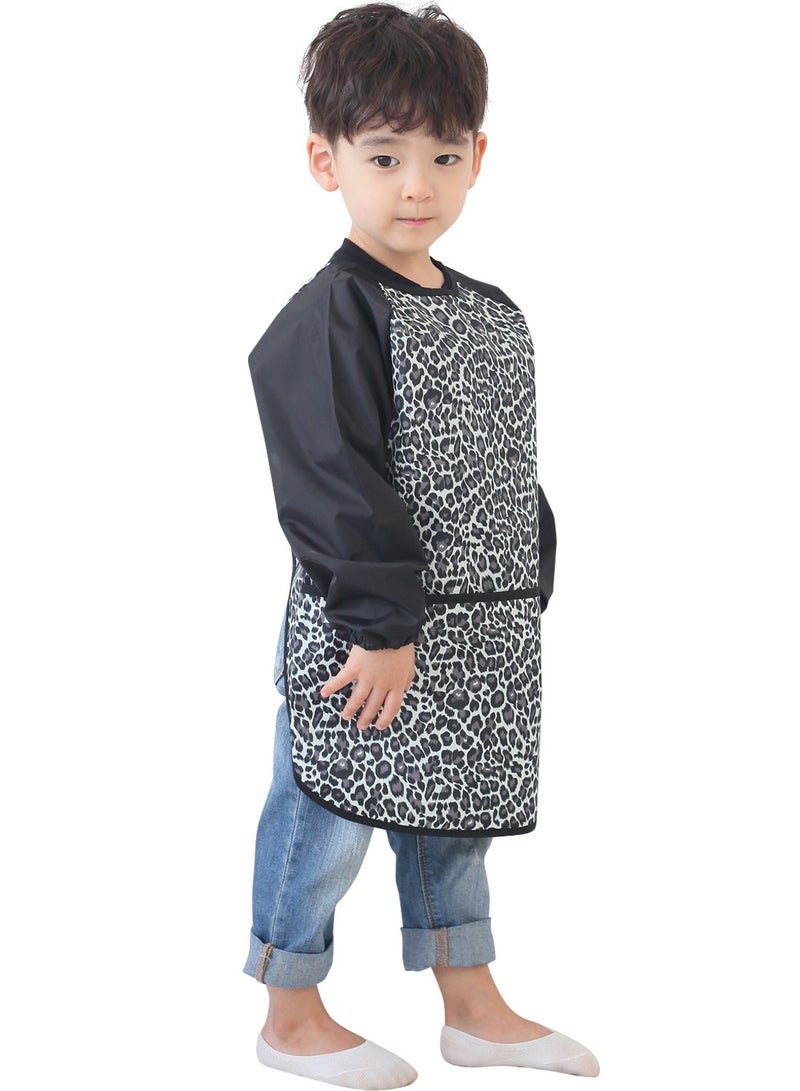 Plie Kids Painting Apron â€“ Waterproof Long Sleeve Art Smock for Toddlers & Preschoolers, Messy Play, Baking, Crafts, Cooking, Sensory Activities (Ages 1â€“10), Black Leopard (32-M) - Image 2